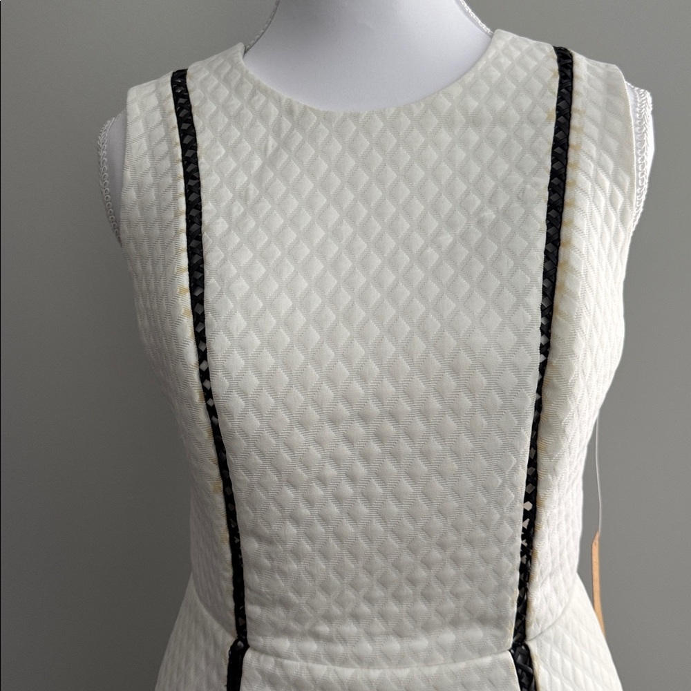 RACHEL Rachel Roy White Textured With Black Leather Design Cocktail Dress size 4 - Picture 2 of 9
